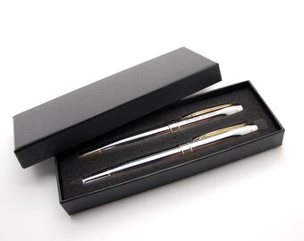 Personalized pen gift set - Engraved ballpoint and rollerball pen set in gift box - Chrome plated set for Retirement Fathers day, groomsmen