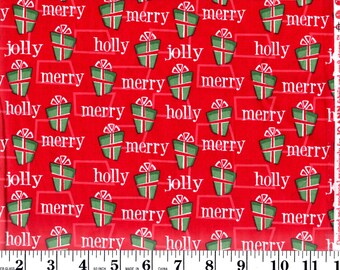 1 yard, Christmas Sayings and Presents on Red