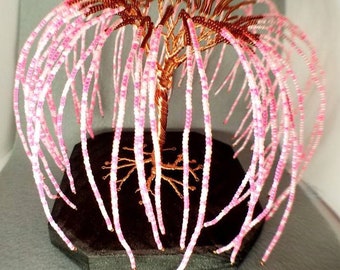 Weeping cherry blossom beaded copper wire tree sculpture