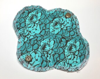 6.5" Mini Cloth Liner - Thin Serged Style - Reusable Pantyliner - Turquoise Floral Cloth Liner