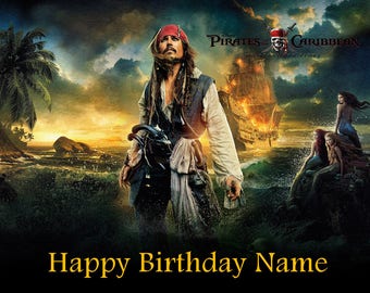 Pirates of the Caribbean Jack Sparrow Edible Image Cake Topper Personalized Birthday 1/4 Sheet