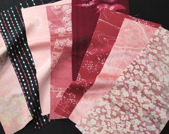 Vintage kimono silk fabrics 8 pcs #7511