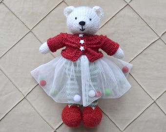 Hand Knit Bear Ballerina Tutu Knitted Bear Toy Cute Stuffed Animal Soft Bear Girl Knit Doll Polar Bear New Year's Toy Gift