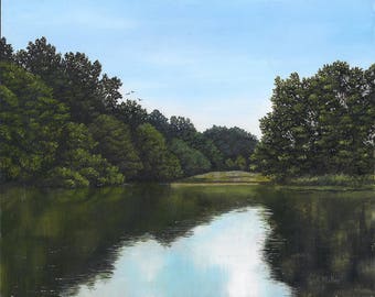 Original landscape oil painting, Summer Reflections