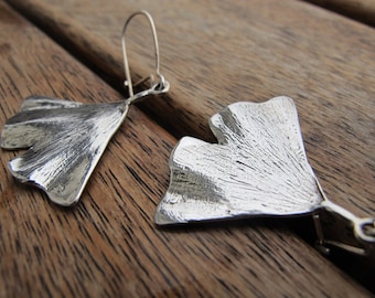 Silver Ginkgo Leaf Earrings, Leaf Earrings, Sterling Silver Earrings, Silver Dangle Earrings, Nature Earrings, Ginkgo Earrings