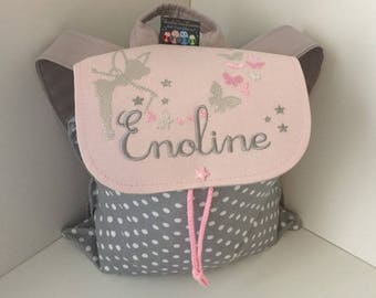 Backpack child, daughter, personalized (name, pattern) size 2/3 years, fairy butterflies baby bag, school, customizable