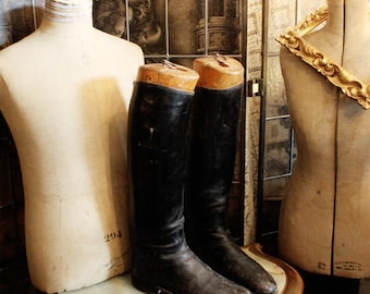 Pair Antique French Leather Riding Boots Antique Boots