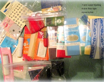 Lot of Sewing Supplies Seam Binding Bias Tape Snaps Elastic Hook n Eye More
