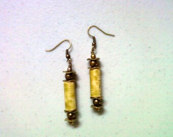 Olive Green and Brass Earrings (1446)