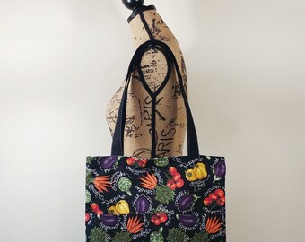 Black Tote Bag, Reversible Bag, Grocery Market Tote
