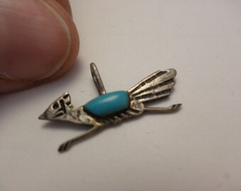 Southwestern Sterling Silver & turquoise roadrunner charm vintage 70s Indian