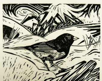 Dark-eyed Junco bird art block print