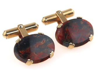 Moss Agate Gold Filled Cufflinks by Destino Vintage 1960s