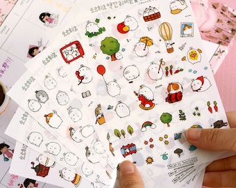Molang Bunny Rabbit Planner Stickers (6 sheets) / Cute Stickers / Korean Stationery / Cute Diary Sticker / Kawaii Stickers / Cute Stationery