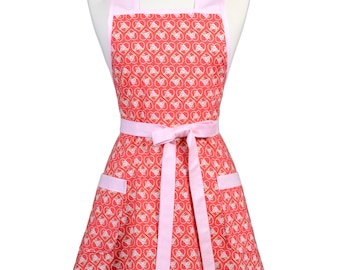 Womens Vintage Apron - Kewpie Pie Hearts of Love Apron - Cute Retro 50s Style Kitchen Apron - Over the Head Apron - Monogram Option