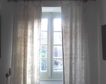 Pair Beautiful Antique French Drapes Unbleached Oatmeal Organic Hemp Linen Curtains
