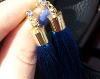 Silk Tassel Earrings, silk brushes, blue silk brushes, gifs, handmade
