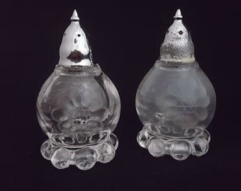 Cornflower Candlewick by W.J. Hughes Salt & Pepper Shakers, Imperial Glass Company ~ Vintage 1930's-1940's