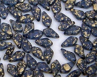 Kite Beads, Gold Splash Transparent Cobalt, 40 count, 9 x 5 mm 2-Hole Czech Bead, (30330-94401)