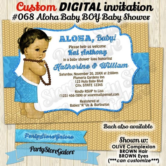 Hula Aloha Baby BOY Baby Shower Invitation Hawaiian Luau