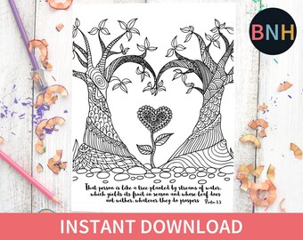 Psalm 13 Scripture Coloring Page Bible Heart Tree Printable Color Verse Worship