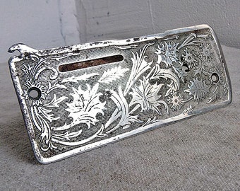 Sewing machine face plate Antique faceplate sewing machine Old sewing tools Retro embossed engraved pattern Vintage sewing machines parts