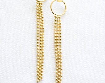 long (11 cm) gold plated modern earrings , Long Composition Post Earrings, Geometric earrings, signature earrings, Architectural jewelry