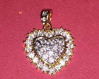 Vintage Gold Tone Crystal Pave Heart Pendant
