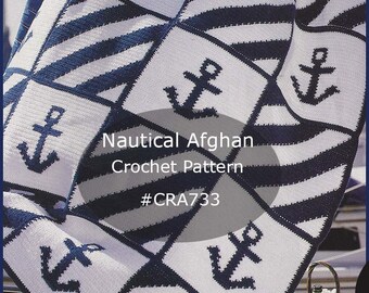 Nautical Anchor Afghan Crochet Pattern ~ Intarsia Technique Used~ Sailing Anchor Afghan To Crochet #CRA733-PDF-Mailed Available- DurhamDeals