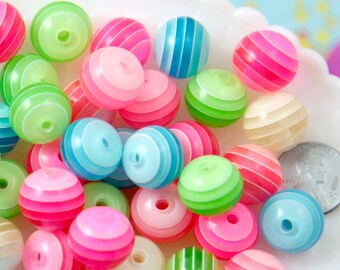 Striped Beads - 16mm Candy Colored Stripes Translucent Resin Beads - 25 pc set