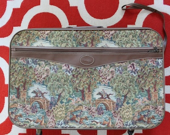 Vintage Hampshire Horse Woodland Tapestry Suitcase 1980s