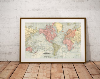 world map world map printmap digital printvintage world map posternursery wall art printworld map postervintage map decor 19x12 inches