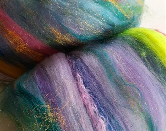 SALE buy 3 get 1 free hand-dyed merino wool alpaca silk bamboo firestar batt DAYDREAMER