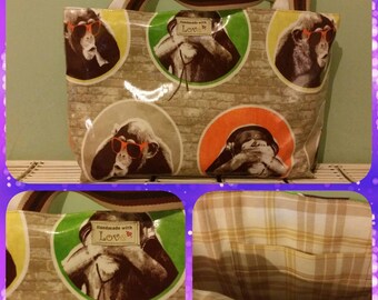Handmade monkey padded tote bag