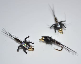 3 Black Pheasant tail flashback nymphs. Handmade flies, Trout flies, Fly Fishing, Flies