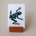 Bright Frog Greeting Card with fabric - 6" x 4" white textured with envelope. Blank card. Funky Frog. Handmade Cards. Hop Hop gold accents.