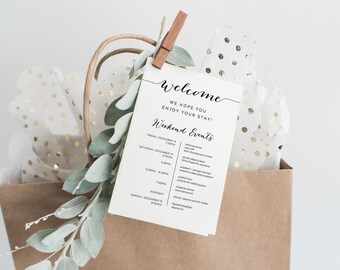 Printable Wedding Itinerary Template, Wedding Weekend Itinerary, Wedding Timeline, Destination Wedding Itinerary, Wedding Welcome Bags