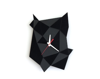 Black Geometric Clock - Faceted Textural Geometric Wall Clock