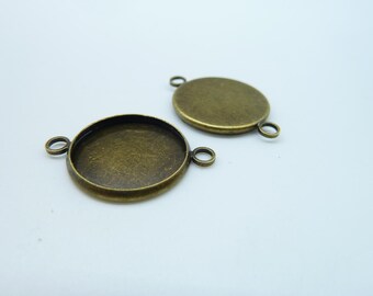 10pcs 16mm Antique Bronze Brass Round Cameo Cabochon Base Setting Connector Link c2079