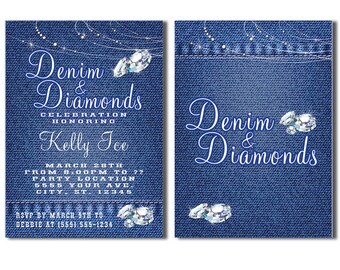 printable bachelorette party invitations with thank you card denim and diamonds invitations