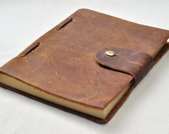 light brown Leather Journal personalized Sketchbook - Personalized notebook (free stamp)