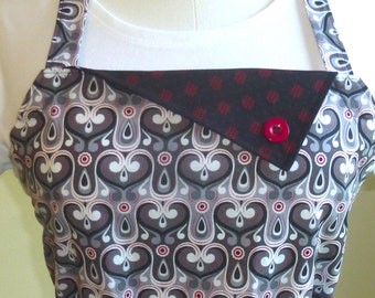 Chef Apron, Kitchen Apron,paisley, Red, Black, White, Pocket