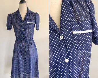 Vintage Polka Dot Dress, Navy and White Dress, Polka Dot Dress, Spotty Dress, Vintage Dress, 1950s Dress, Pinup Dress, Swing Dress