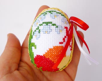 Easter decorated egg, Spring colorful egg, Embroidered Easter egg, Spring flower decor, Easter floral decoration, Easter flower ornaments