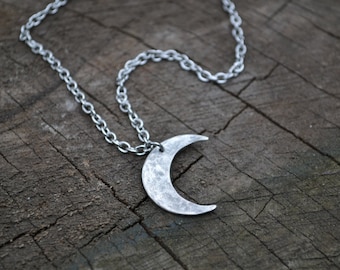 Crescent necklace, simple sterling crescent necklace, simple sterling crescent pendant, simple sterling moon necklace, surgical steel chain