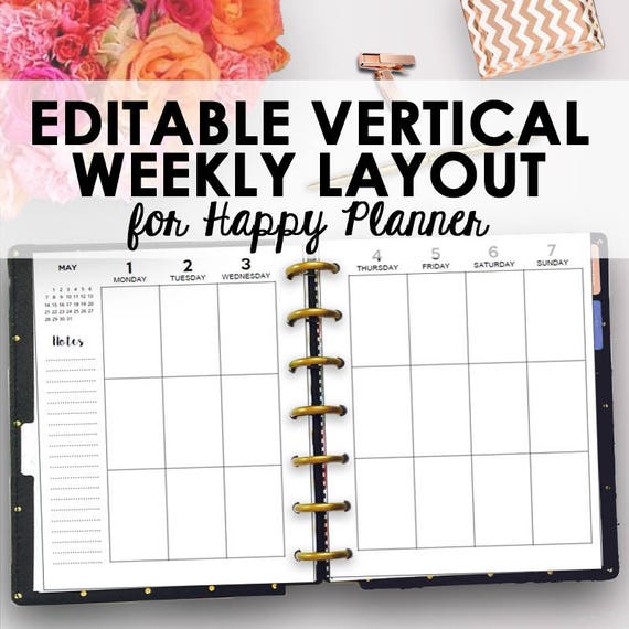 Vertical Weekly Happy Planner Printables Happy Planner