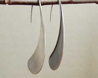 Statement earrings, large hand-cut sterling silver earrings, minimalist and modern, paisley teardrop, 2 inches long.