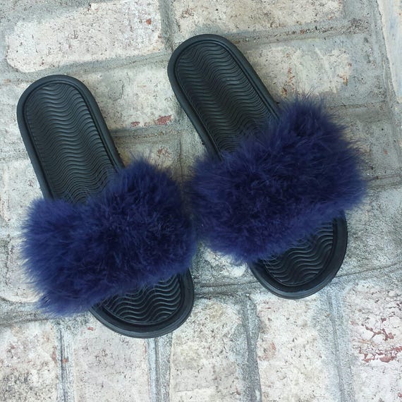 girl nike slides with fur