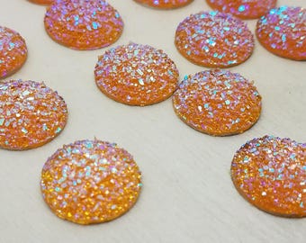 18mm Orange Faux Druzy Cabochon - 6 Pcs
