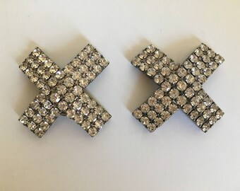 Vintage Rhinestone Shoe Clips | XX or Cross Shape | 1960s